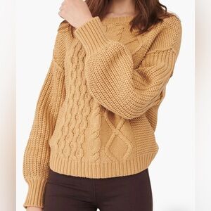 Womens Free People Dream Cable Crewneck Sweater sz S camel / tan